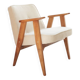 Fauteuil Lounge Vintage Crème Blanche Tissu Bois Naturel Design Scandinave