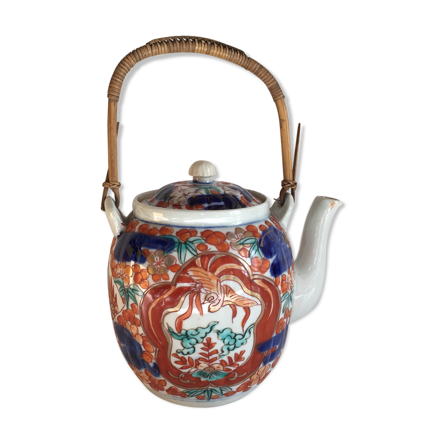 Théière japonaise porcelaine oiseaux à décor floral