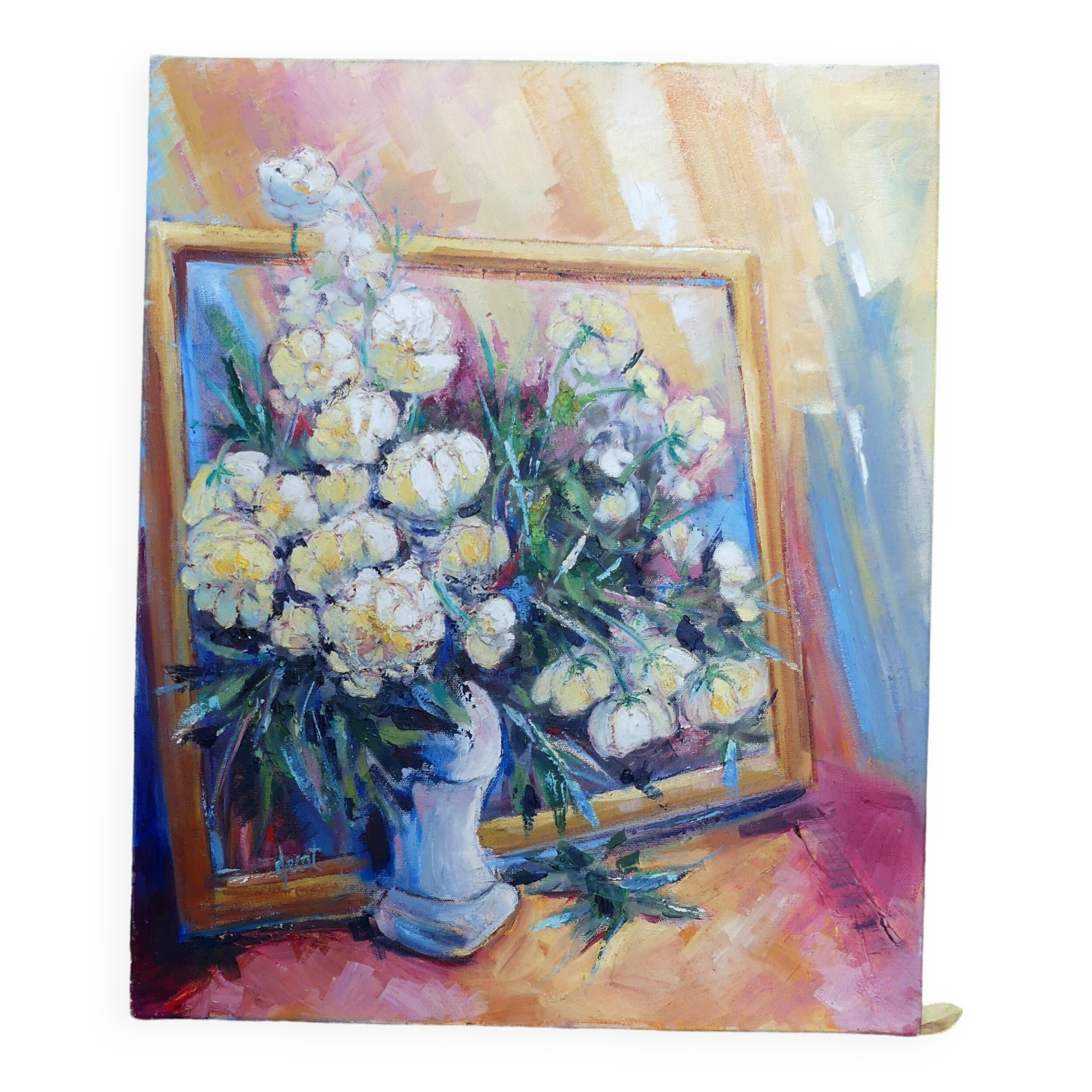 Oil Painting Modern Bouquet of Flowers Signed 61 x 50 cms