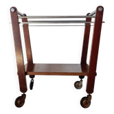 Vintage wooden and metal side table | Retro rolling cart