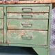 Old wooden garage workbench, industrial vintage.