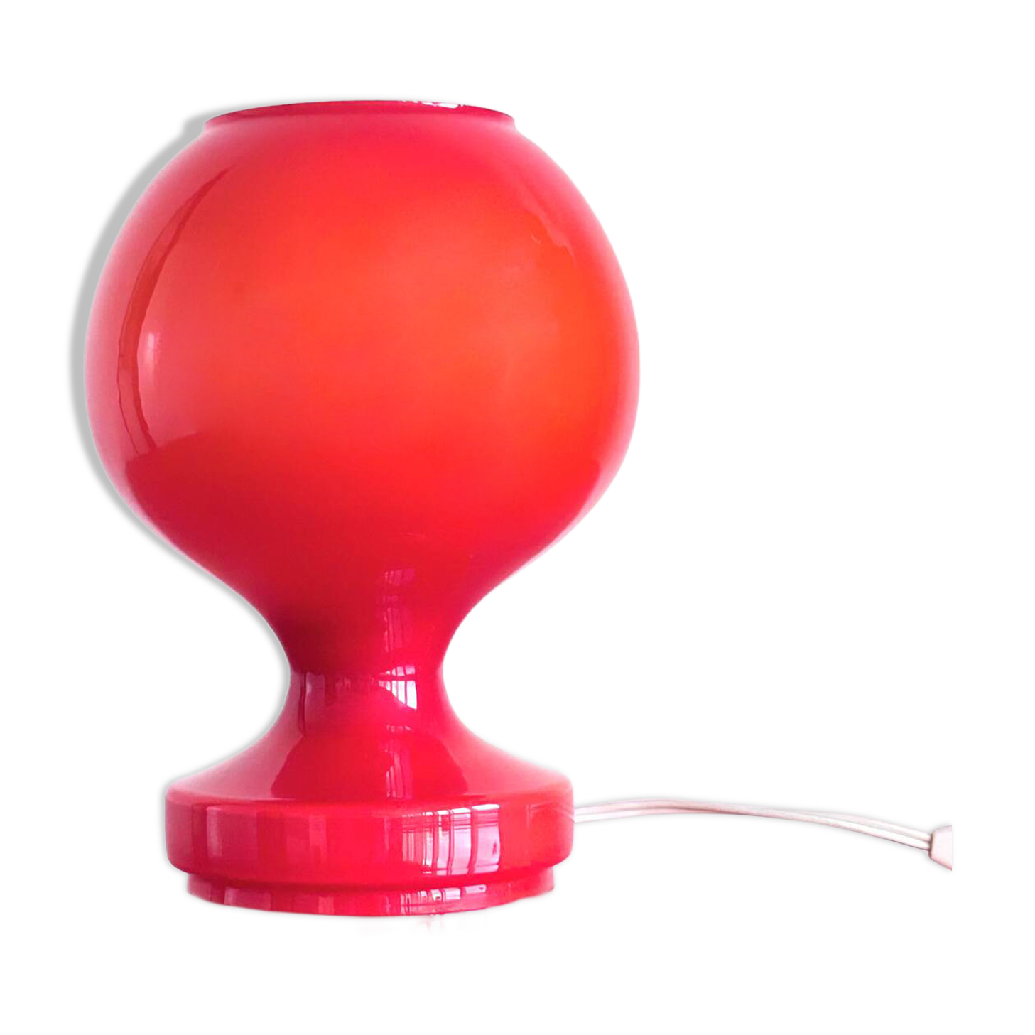 Red opaline glass table lamp, Osvetlovaci sklo, Czechoslovakia