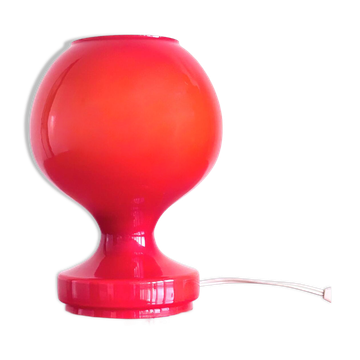 Red opaline glass table lamp, Osvetlovaci sklo, Czechoslovakia
