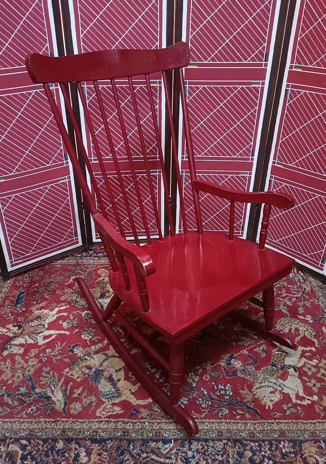 Vintage wooden rocking chair burgundy paint
