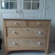 Vintage raw pitchpin chest of drawers, pearl grey patinated drawer tray buttons