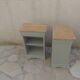 2 Louis Philippe style bedside tables reimagined in grey-green, wooden top.