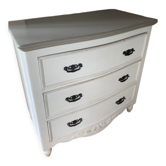 Commode de chambre Roche Bobois en pin style Chambord lin et taupe