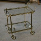 Neoclassical brass and glass serving trolley attributed to Maison Jansen, 1960s