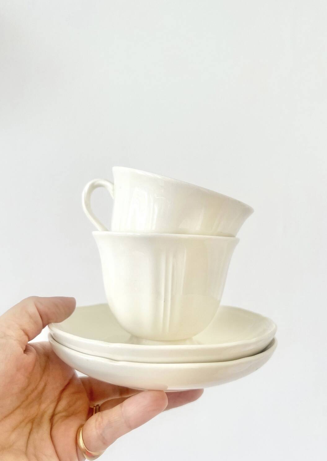Pair of white porcelain teacups from Wedgwood