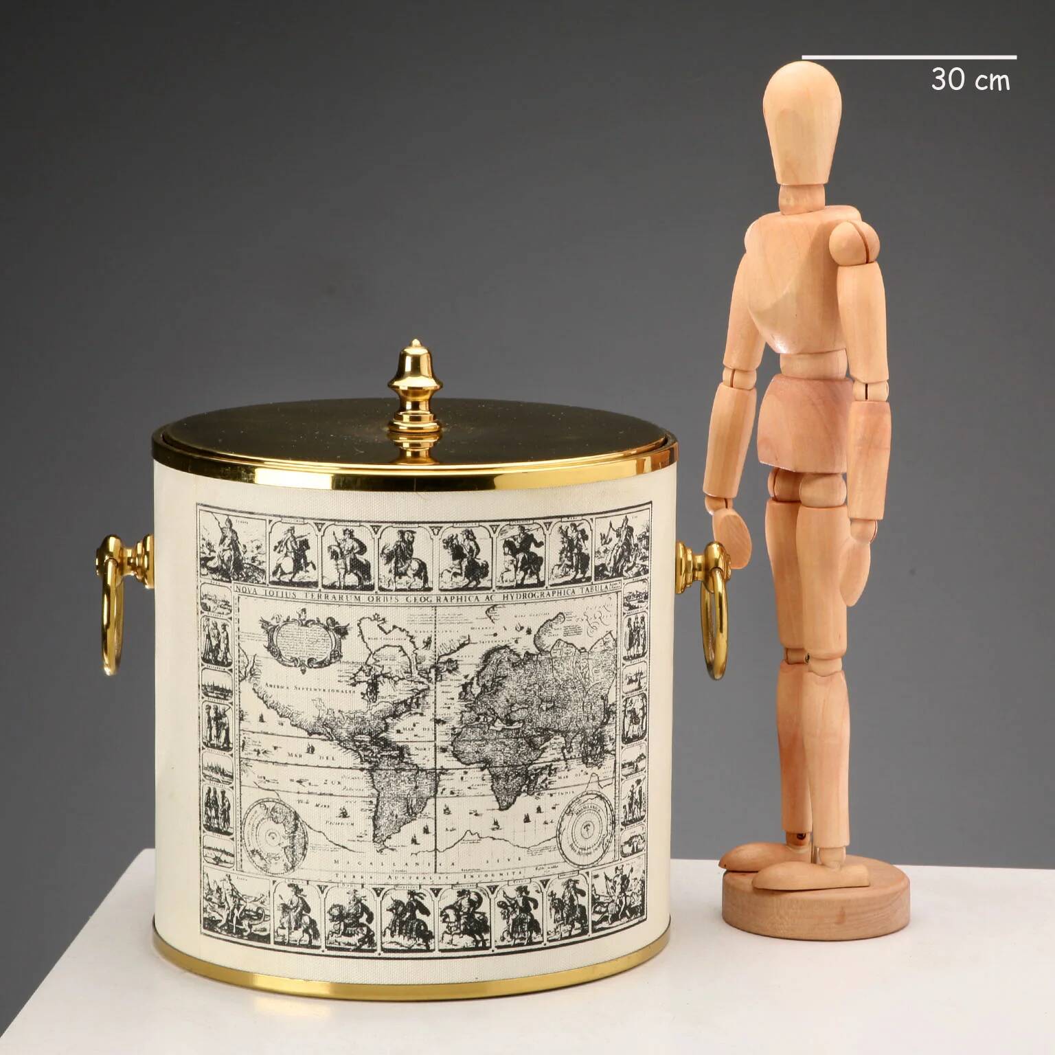 Vintage brass and fabric ice bucket, Italy, 1970s.