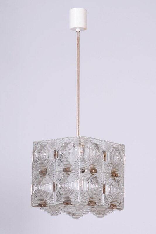 Mid-Century Chandelier in Chrome and Glass from Kamenický Šenov, Czech, 1960s
