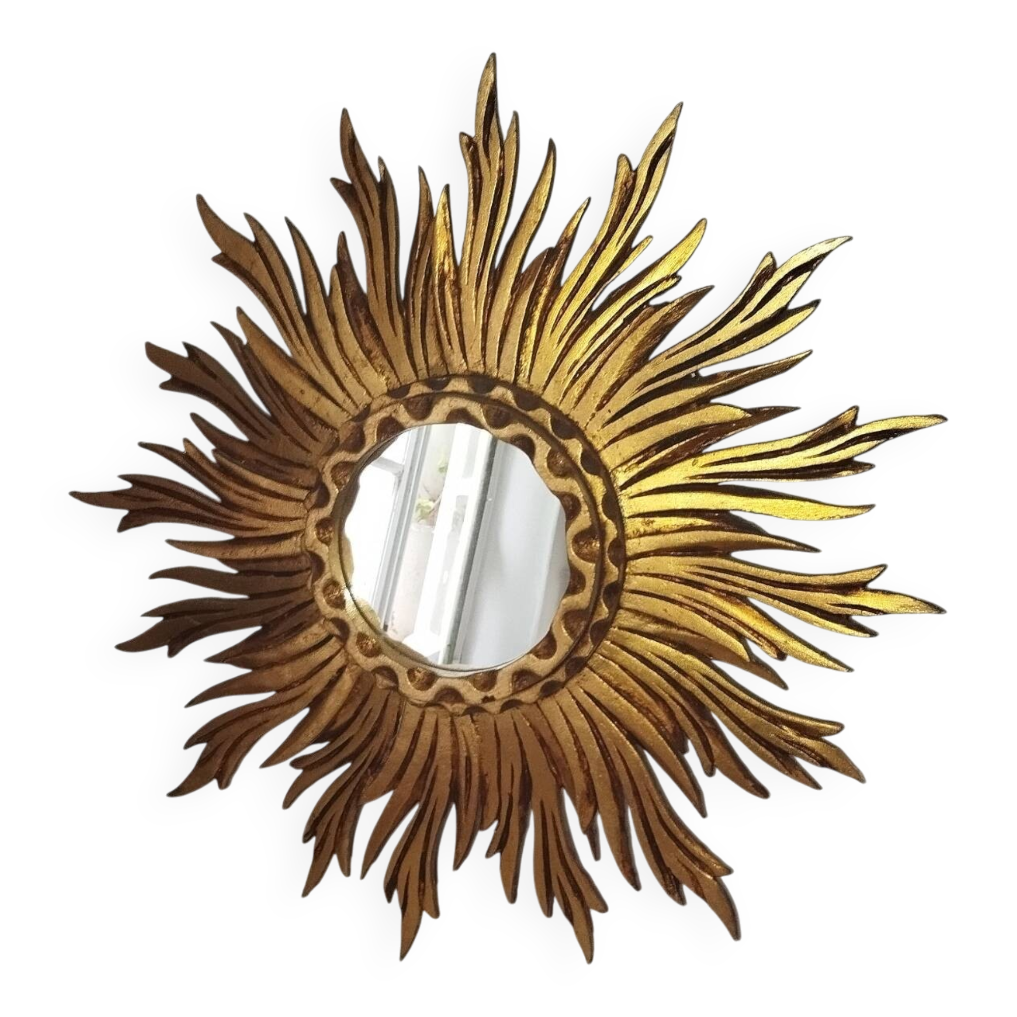 1950s gilded carved wooden sun mirror
