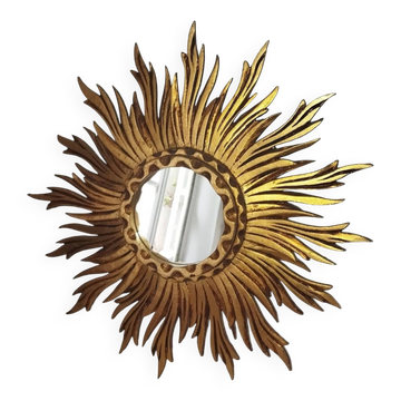1950s gilded carved wooden sun mirror