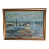 Large painting of a Provençal landscape, oil on canvas signed