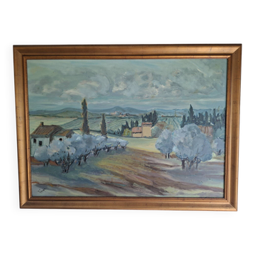 Large painting of a Provençal landscape, oil on canvas signed