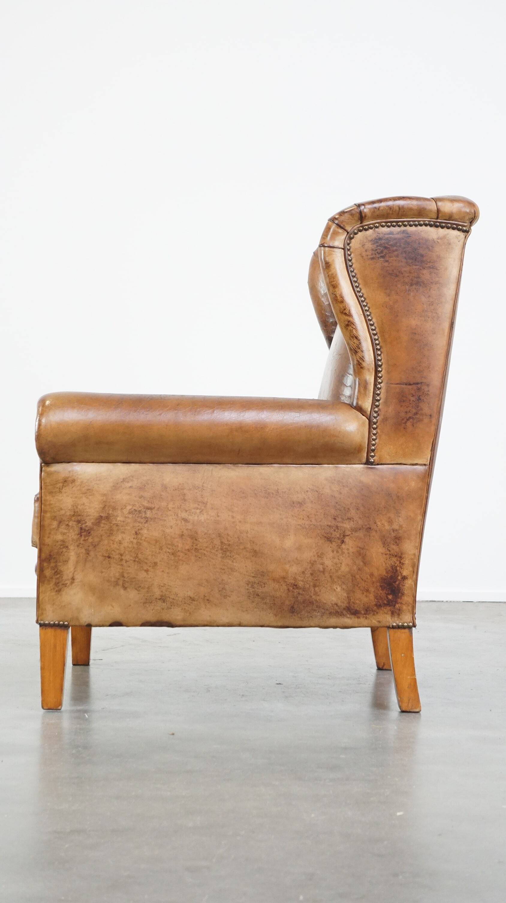 Sheepskin leather wing chair