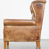 Sheepskin leather wing chair
