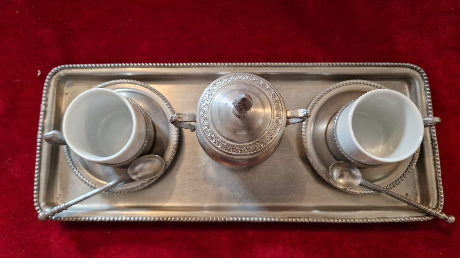 Earthenware and pewter coffee service