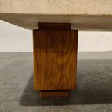 Vintage travertine and wooden coffee table, 1970s