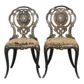 2 chaises anciennes en nacre de style chinois, Angleterre XIXe siècle