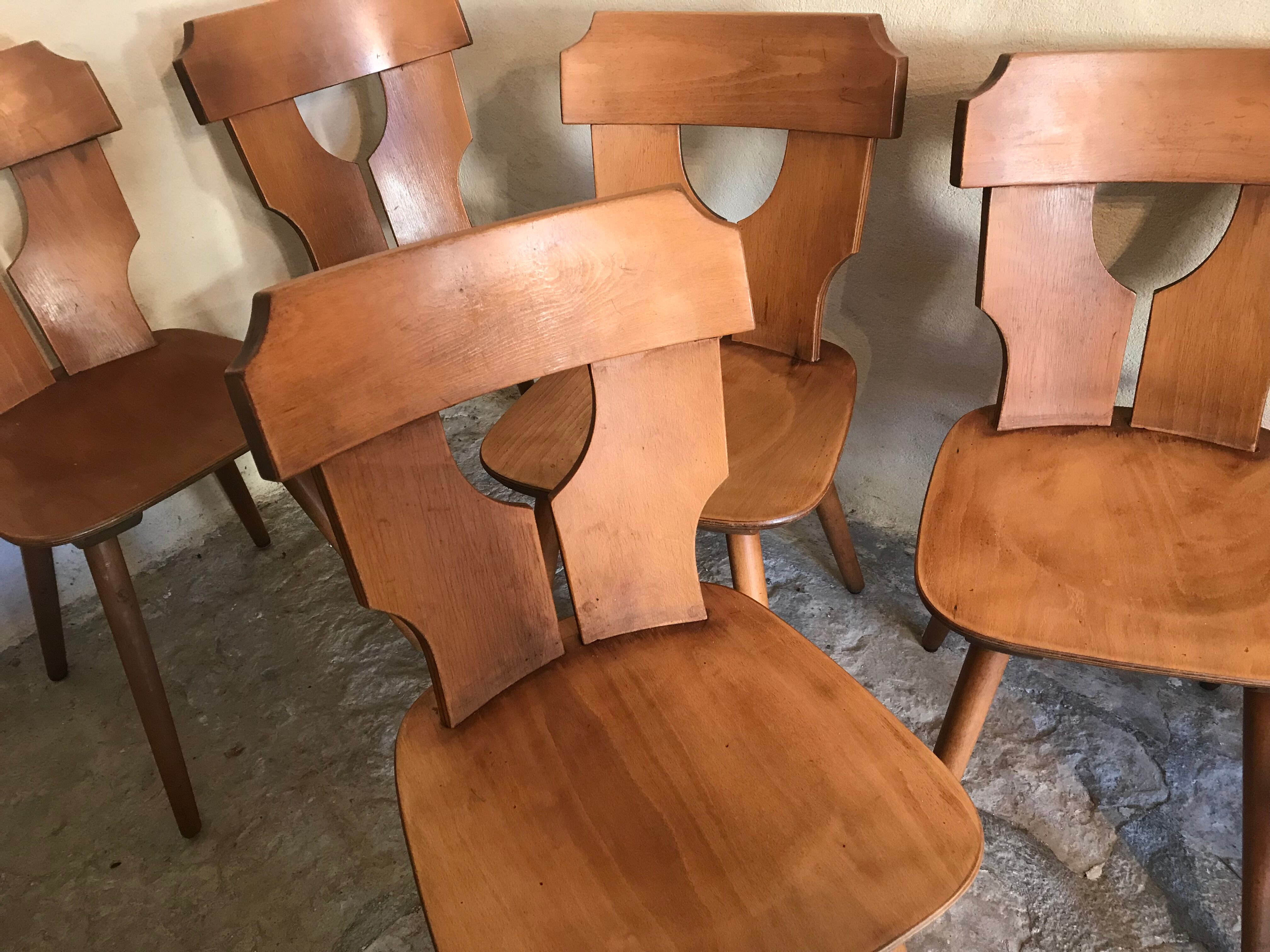 Lot de 6 chaises brutalistes vintage 1960-1980