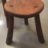 Set of 2 solid wood tripod stools