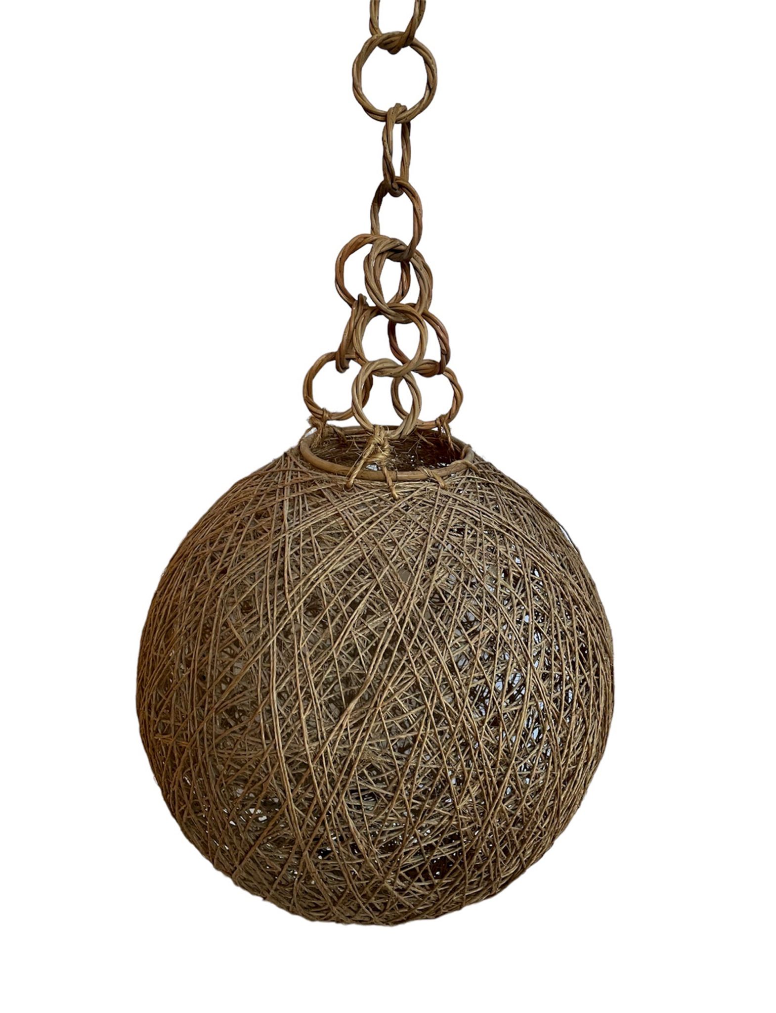 Suspension corde et rotin vintage