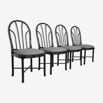 Lot de 4 chaises design italien années 70 - 80 en bois laqué noir