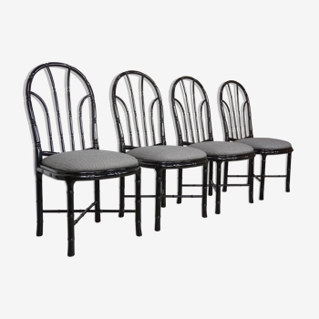 Lot of 4 Italian design chairs 70s - 80s in black laqué wood