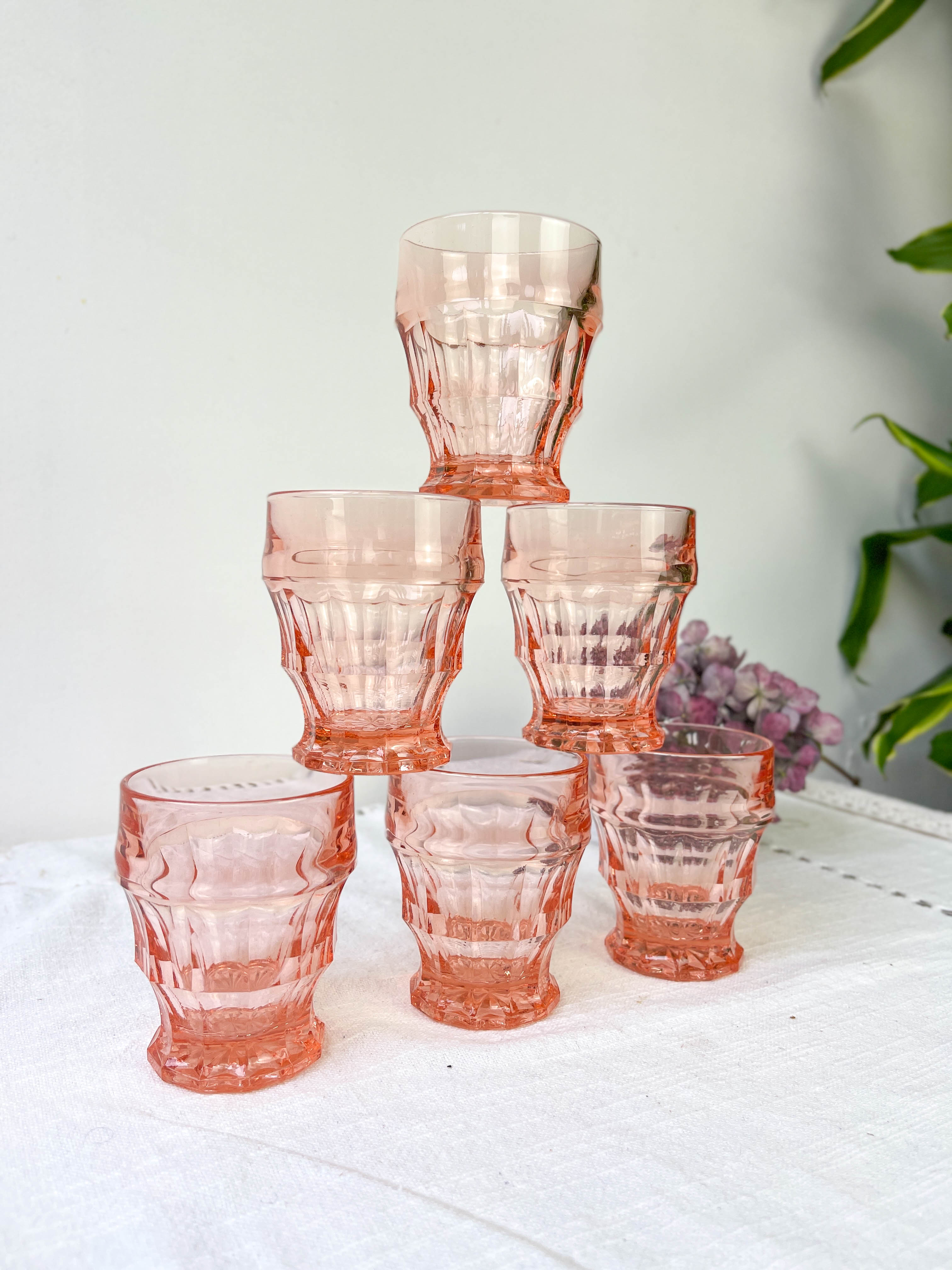 6 verres rose vintage style art déco