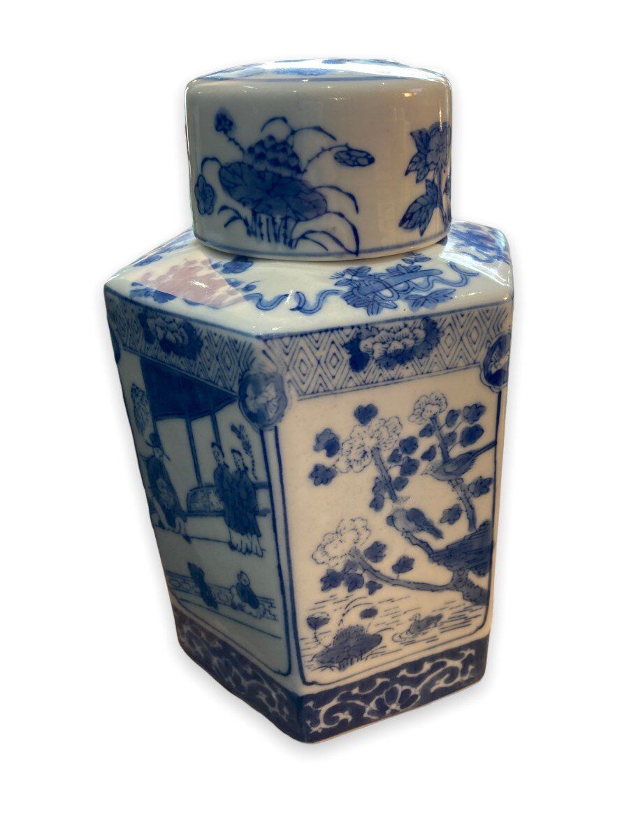 White and blue porcelain tea pot circa 1950