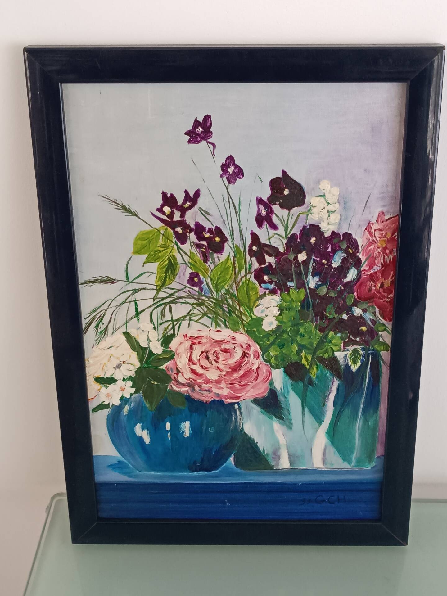 floral vintage signé GCH – bouquet de fleurs, 1993