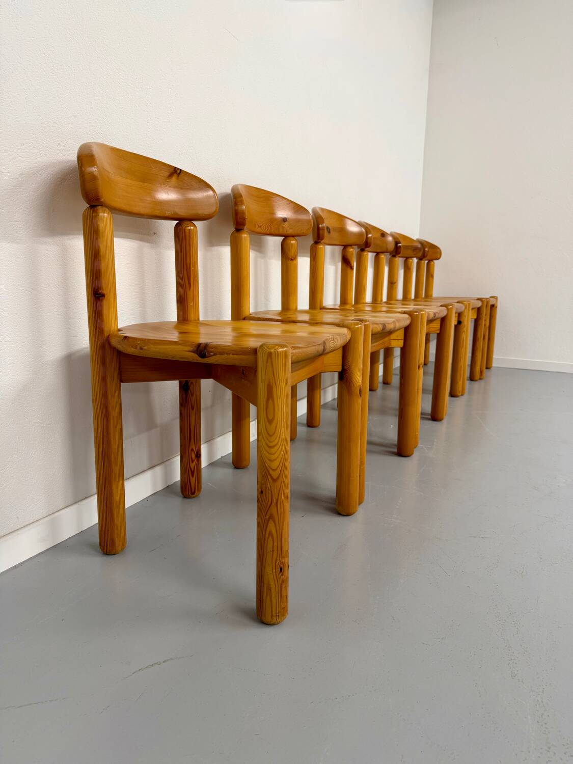 Set of 6 solid pine chairs, Scandinavian design, Reiner Daumiller
