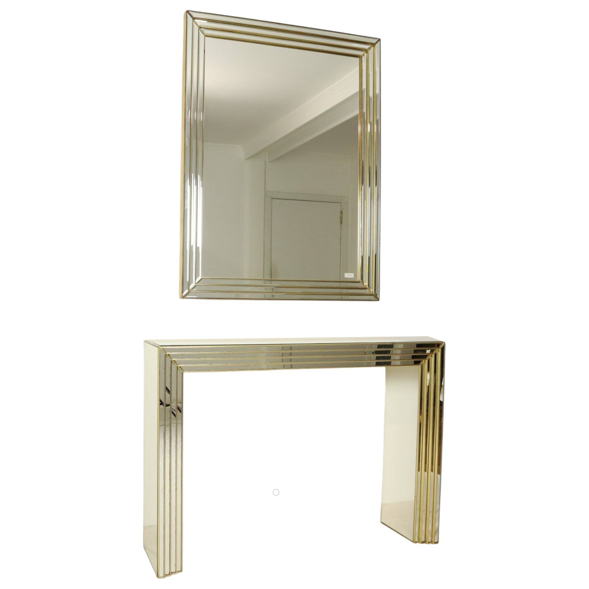 Miroir avec console argentés et dorés – Deknudt