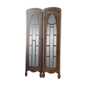 Paire d’Armoires vitrines  Art Déco en Chêne massif – Miroirs biseautés