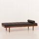 Danish mid century teak daybed in black leather, 1960s