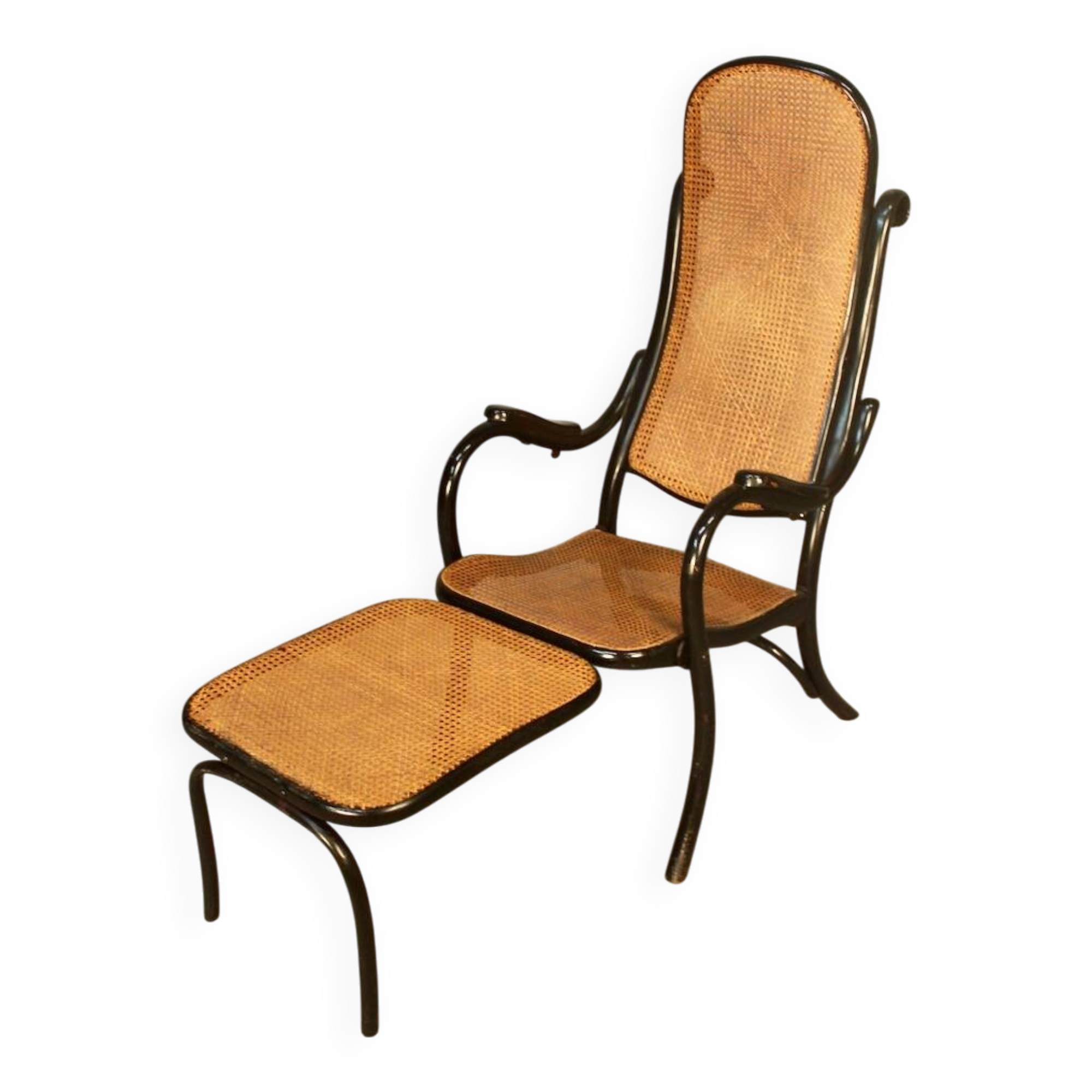 Bentwood cane armchair with mechanism and footrest