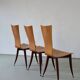 3 plywood chairs with burgundy legs | Italy | 1980s