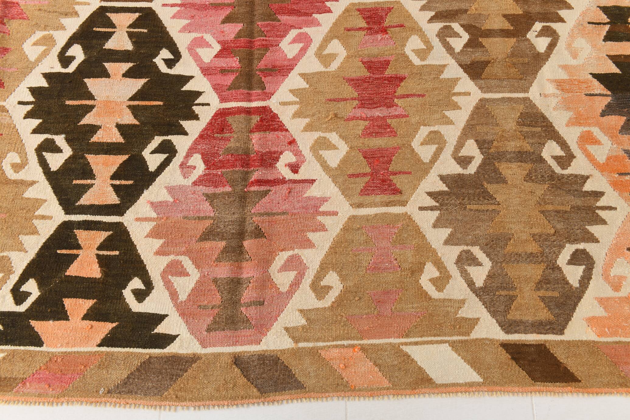 Grand tapis kilim turc vintage, décor bohème multicolore, 289x381 cm