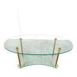 Table basse néoclassique en laiton et verre, années 1970