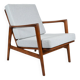 Fauteuil spectaculaire rénové, tissu gris clair, années 1960, usine de meubles Swarzedzka