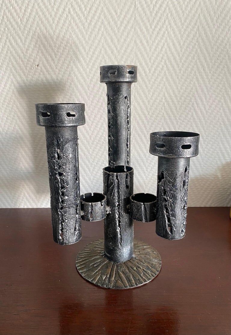 Mid-Century Modern Brutalist Iron Candleholder, Candlestick