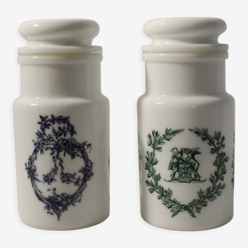 Set of 2 apothecary jars in opaline