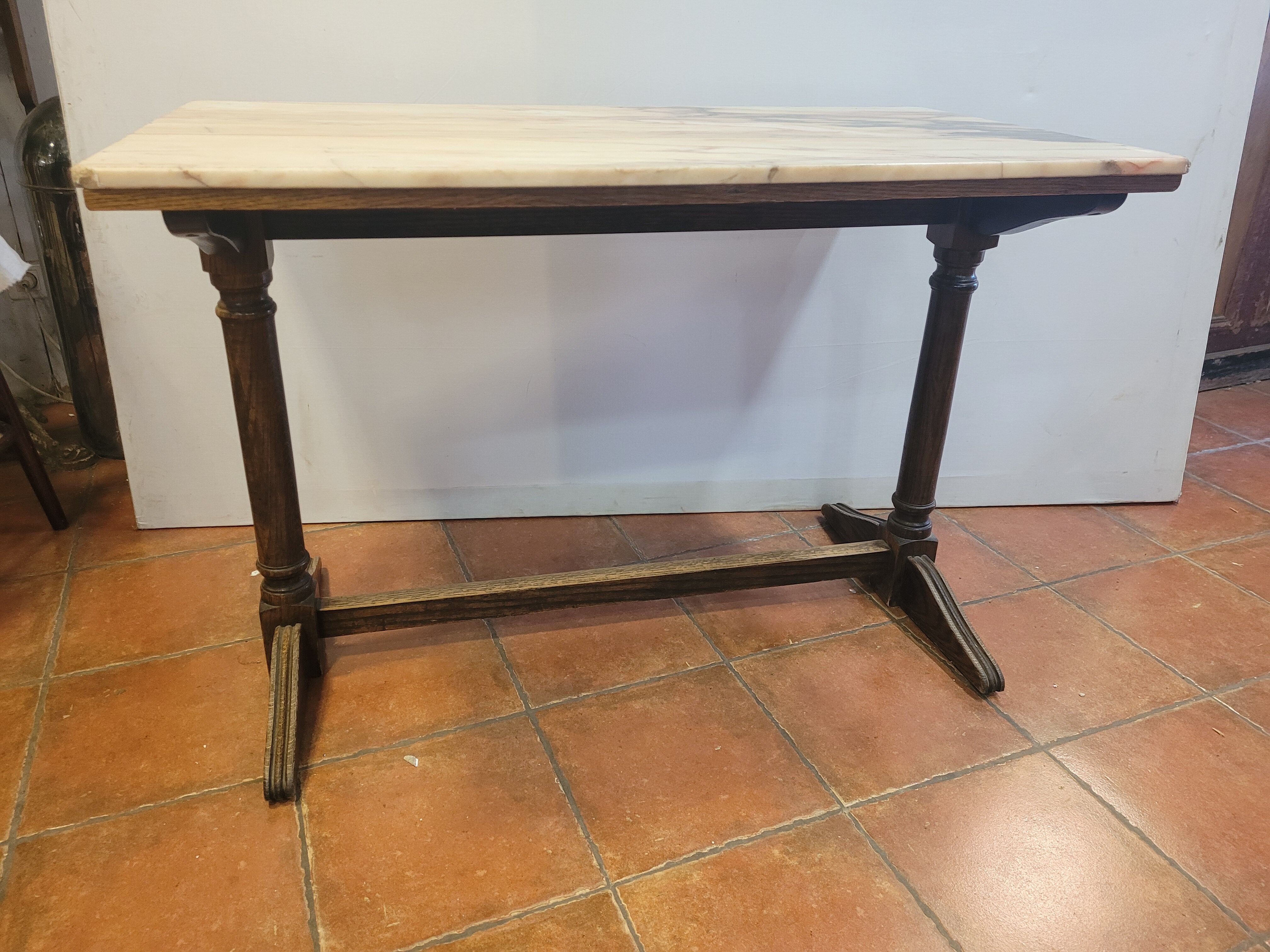 Bistro table oak base over marble