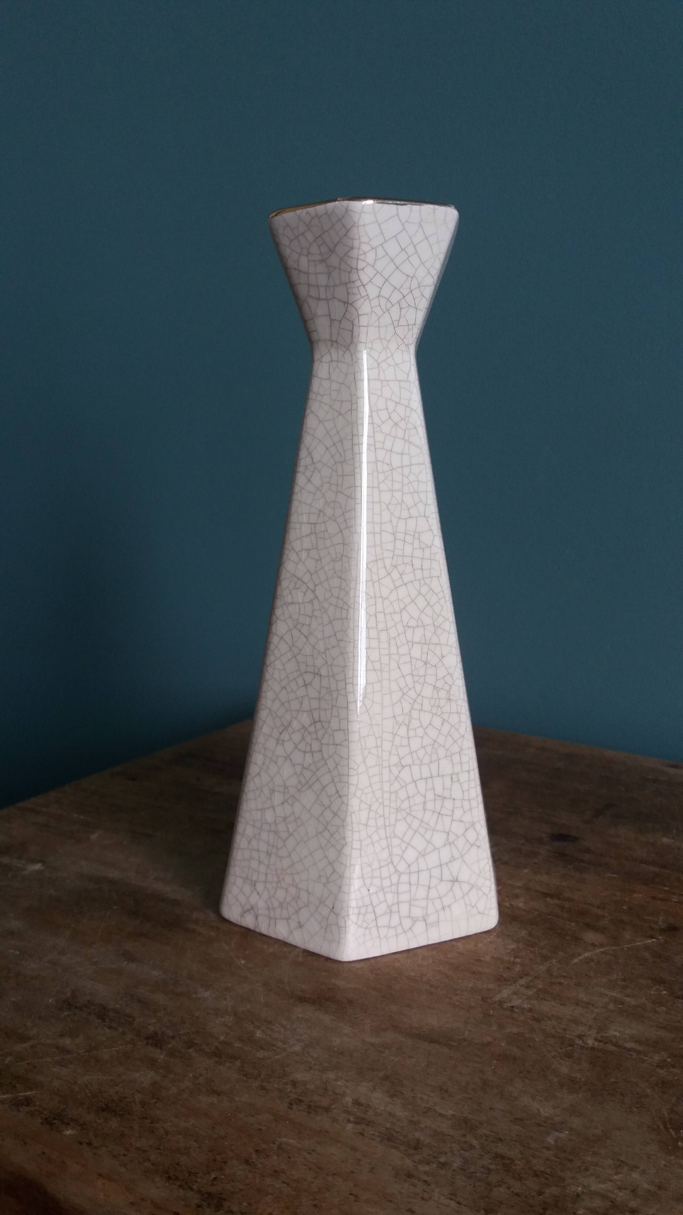 Ceramic candlestick with crackled glaze and gilding, Art Deco