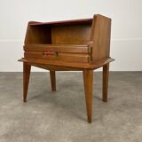 50s vintage style bedside table, wood and glass