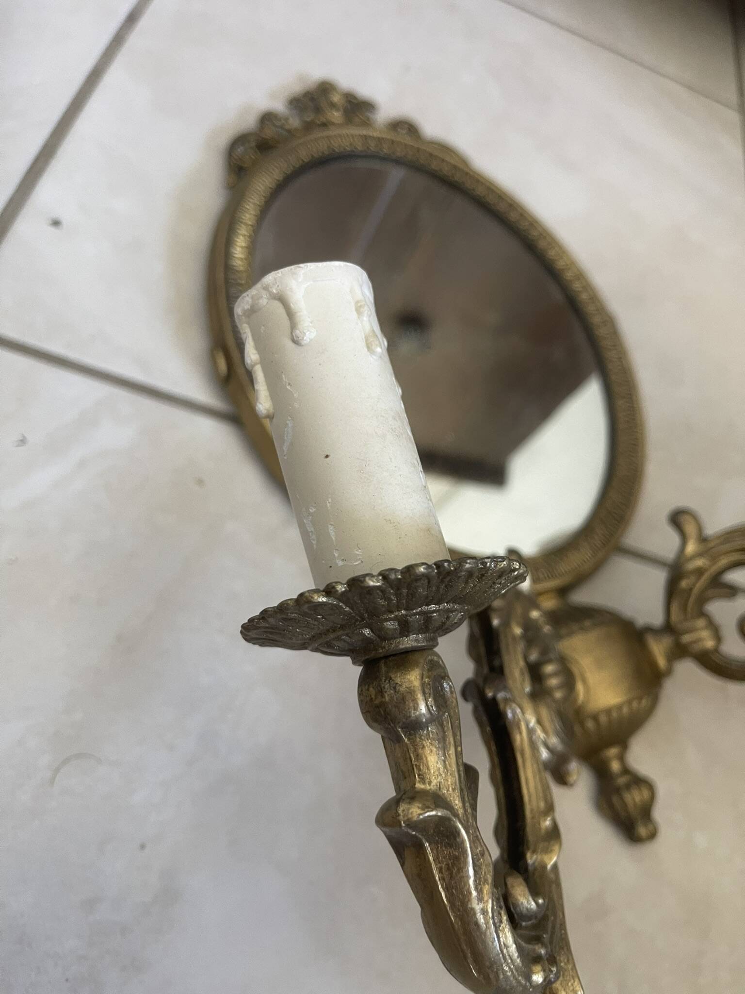 Wall Mirror Sconce Golden Pediment Candle Holder Chandelier France Louis Style