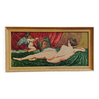 Framed vintage female nude tapestry