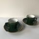 2 cups bistro in green and gold porcelain