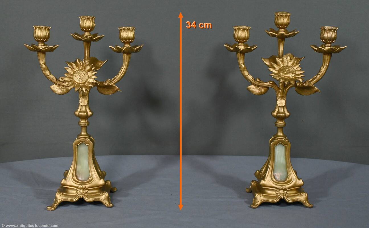 Pair of candelabra in gilded spelter and onyx – 1940